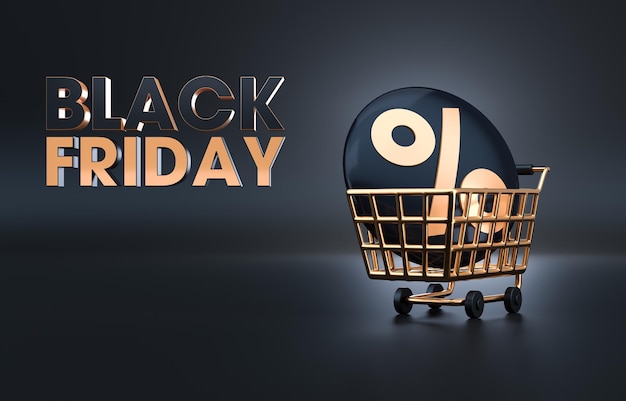 Shopping Cart with 3D Discount Icon 3D Illustration