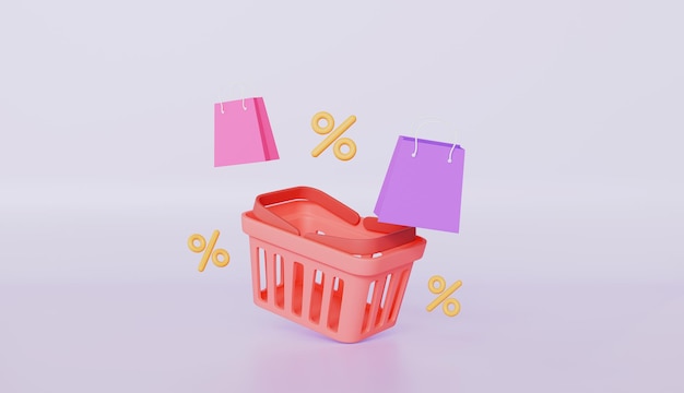 バッグとパーセントサインのショッピングカート オンラインショッピング 商品の販売 電子商取引