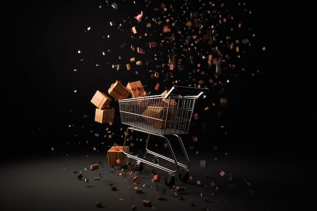 A shopping cart with a bunch of boxes and the words " the word " on it "