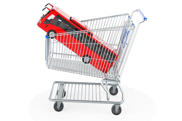 Shopping cart with bus 3D rendering