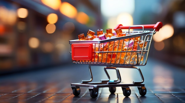 a shopping cart with candy inside of it that says candy