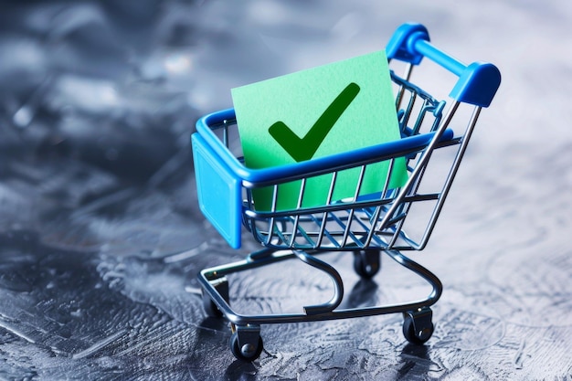 Shopping cart with check mark concept