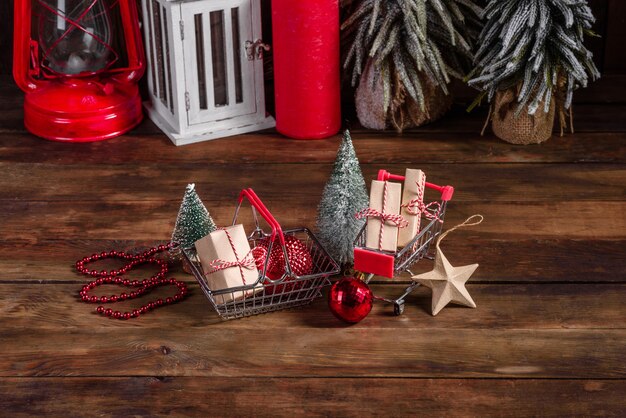 Shopping cart with Christmas gifts