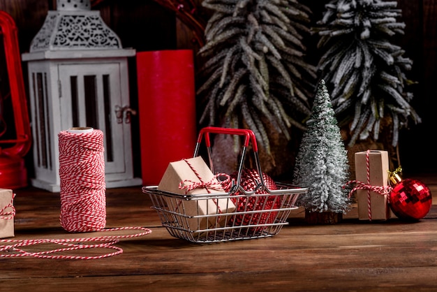 Shopping cart with Christmas gifts