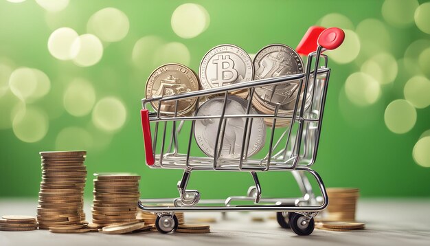 Photo a shopping cart with coins and a bunch of coins in it