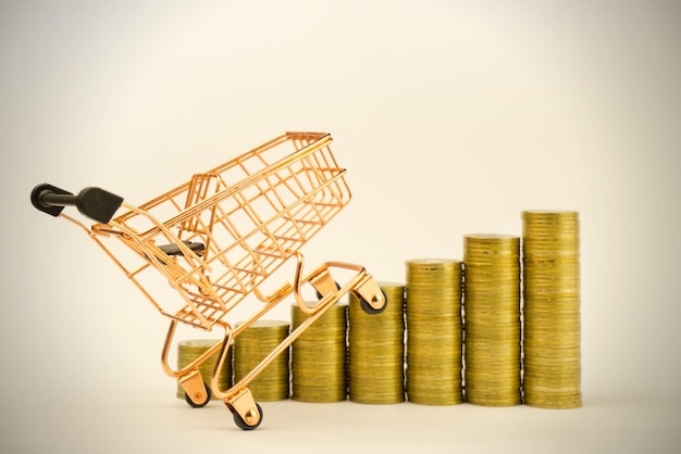 Shopping cart with coins columns