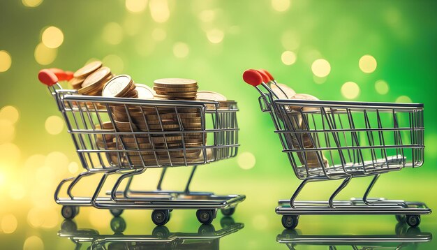 Photo shopping cart with cookies and a couple of shopping carts in the background