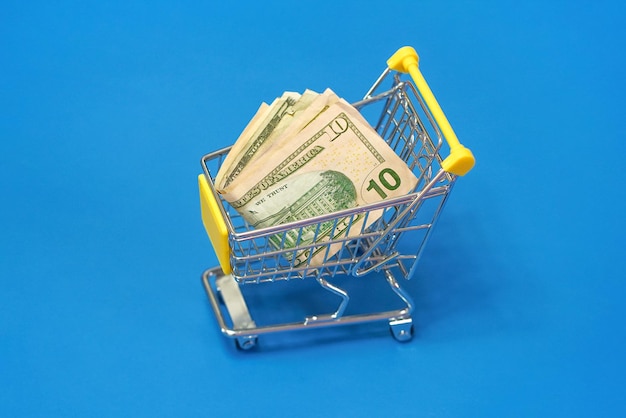 Shopping cart with dollars banknotes