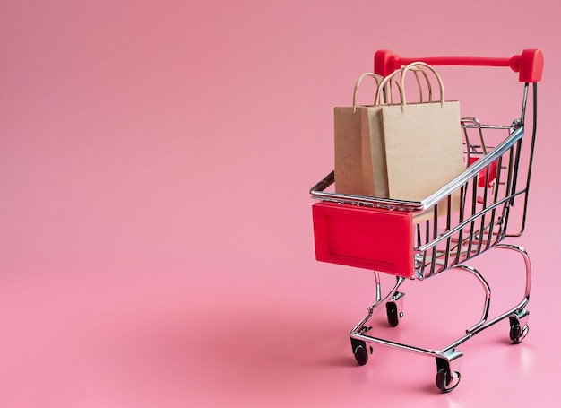 Shopping cart with gift box background