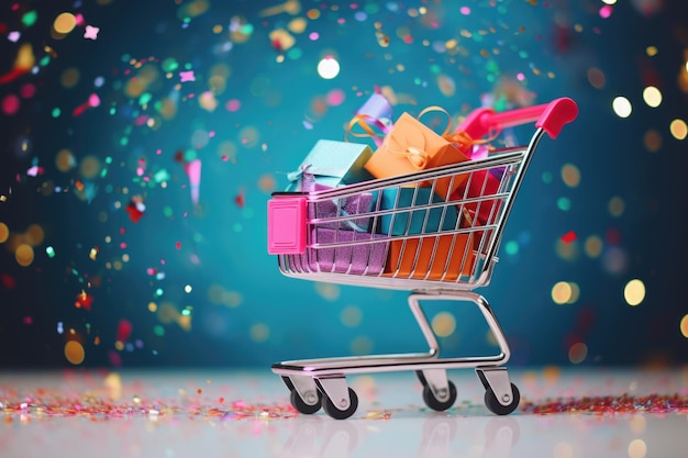 Shopping cart with gift boxes