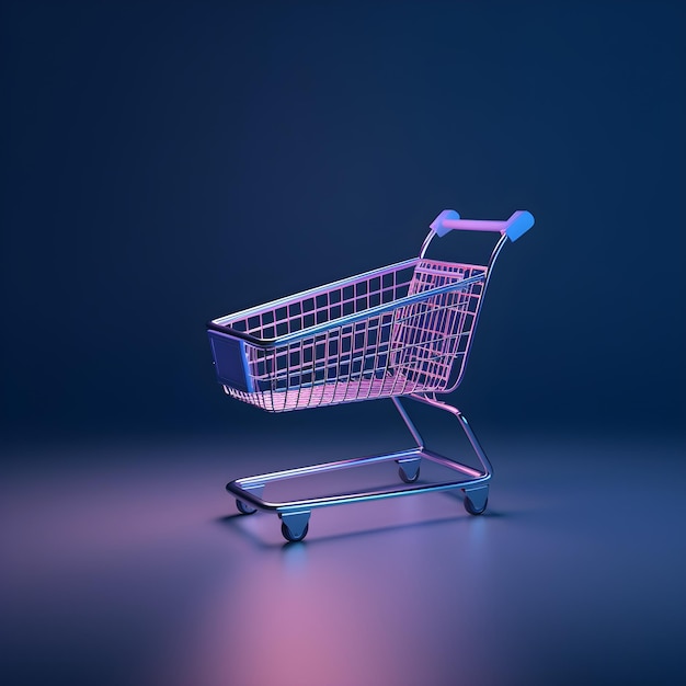 A shopping cart with neon lights on it