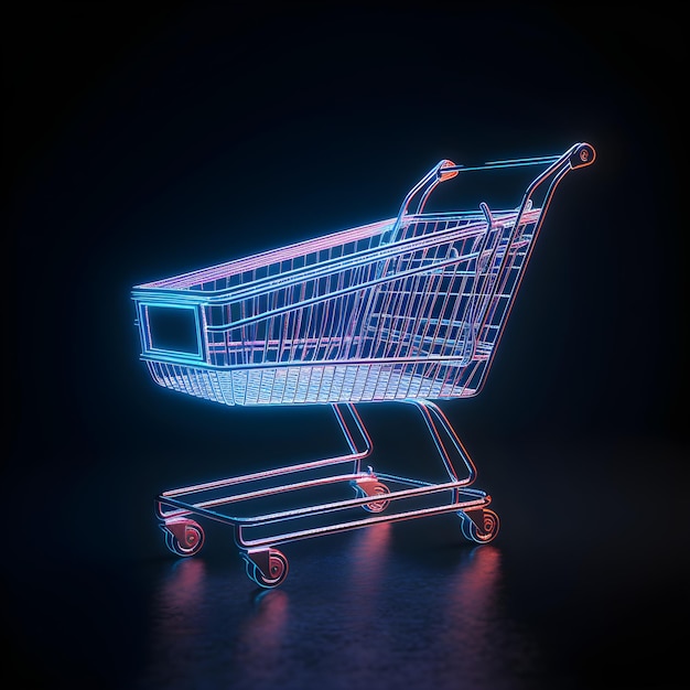 A shopping cart with neon lights