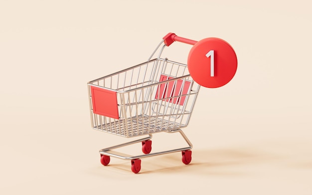 Shopping cart with number count 3d rendering