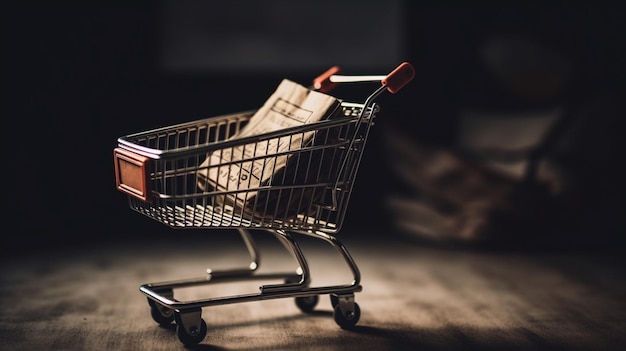 A shopping cart with a paper in it