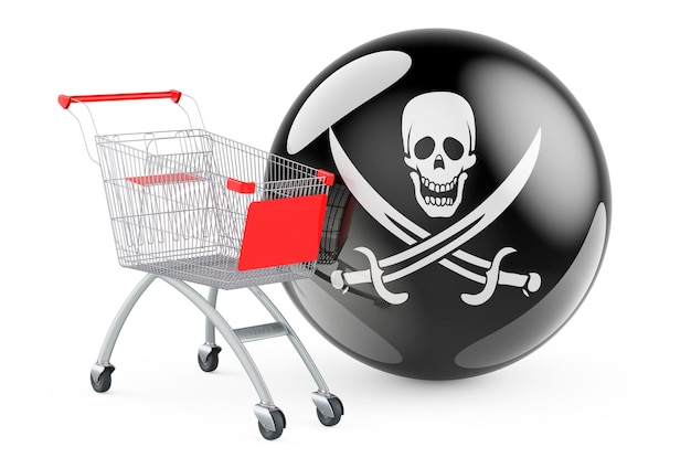 Shopping cart with piracy flag 3D rendering