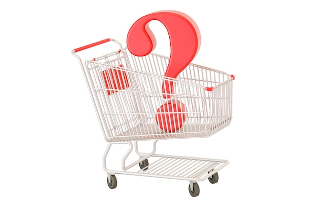 Shopping cart with question mark 3D rendering