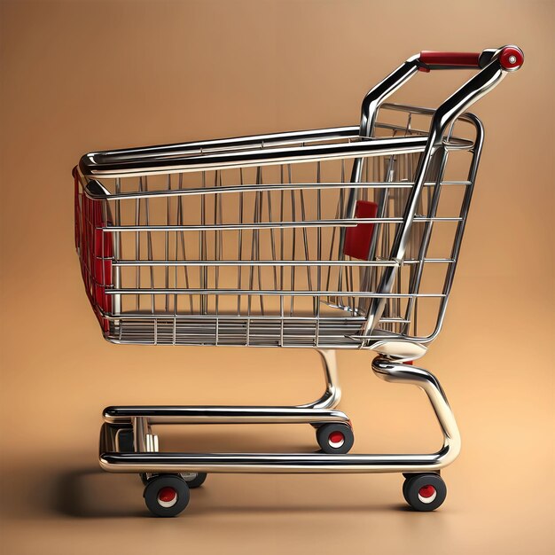 a shopping cart with a red handle and a red handle