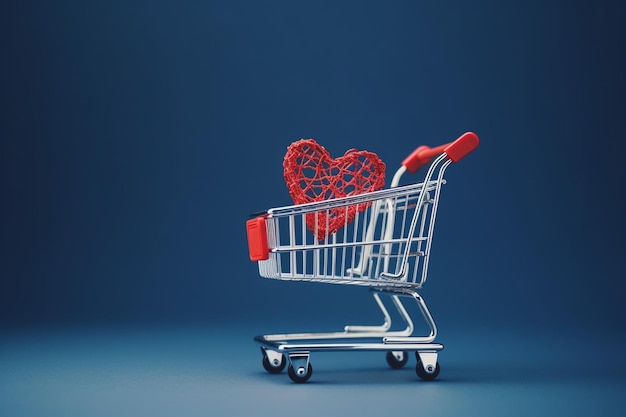 A shopping cart with a red heart on it