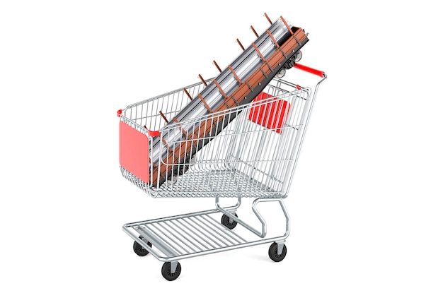 Shopping cart with rolled metal 3D rendering