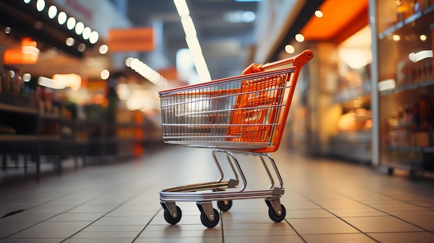 a shopping cart with a shopping cart in the background