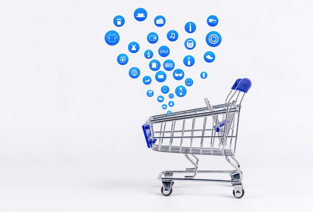 Shopping cart with Shopping icon on white background Koncept shopping online