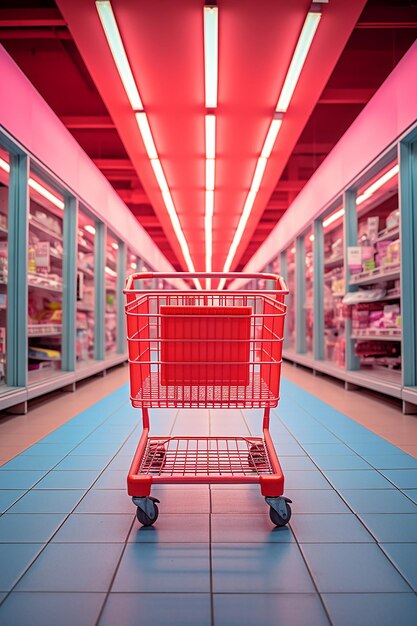 shopping cart with supermarket aisle
