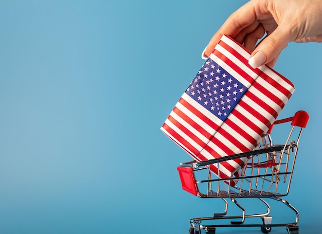 Shopping cart with USA flag