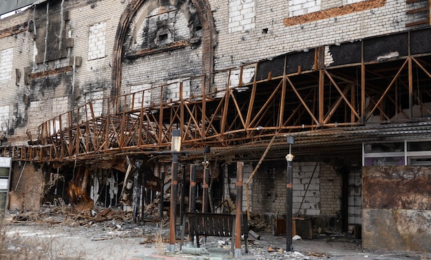 Shopping center in Kherson Ukraine shelled in destroyed by Russian troops war Fire mall