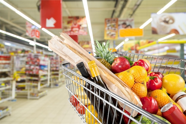 shopping in a hurry: shelves blur as cart races past