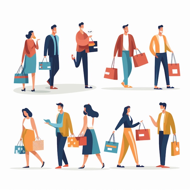 Shopping Illustration Vector Illustration of Men and Women with Purchases Discounts and Sales in