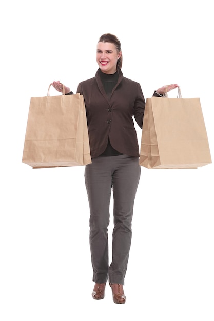 Shopping lady with beautiful smile holding shopping bags