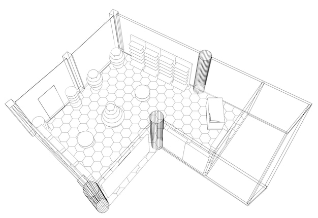 shopping mall contour visualization 3D illustration sketch outline