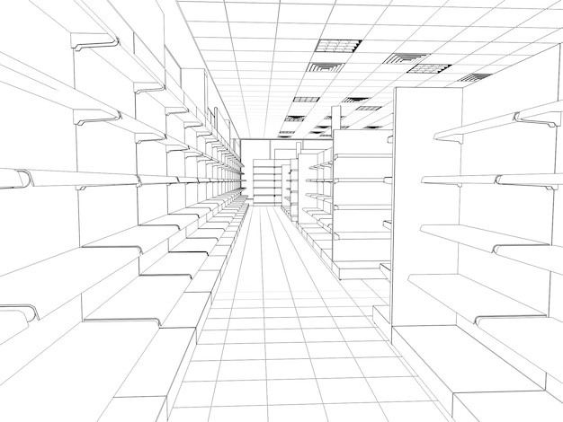 ショッピングモールの輪郭の視覚化3Dイラストスケッチの概要