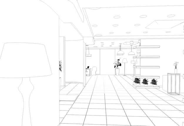 shopping mall contour visualization 3D illustration sketch outline