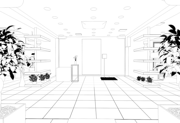 shopping mall contour visualization 3D illustration sketch outline