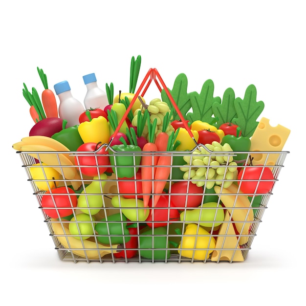 Photo shopping metal basket with grocery