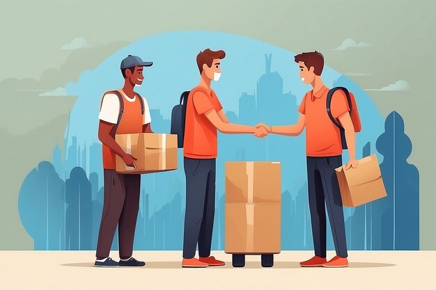 shopping online with Delivery mans hands giving cardboard package to another hand Delivery concept