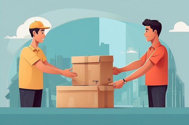 shopping online with Delivery mans hands giving cardboard package to another hand Delivery concept