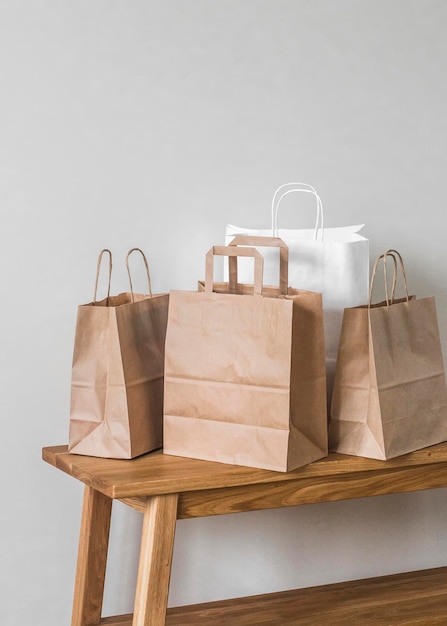 Shopping sale concept Lots of paper shopping bags Free space Lifestyle concept