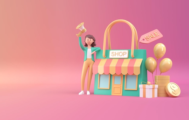 Shopping store 3d concept 3d rendering