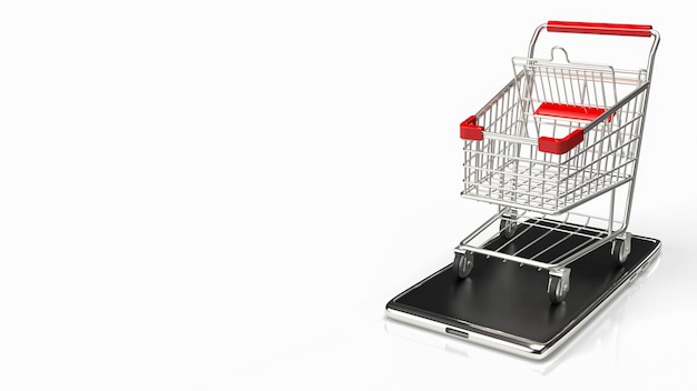 The shopping trolley on mobile for e shopping and shopping online concept 3d renderingxA