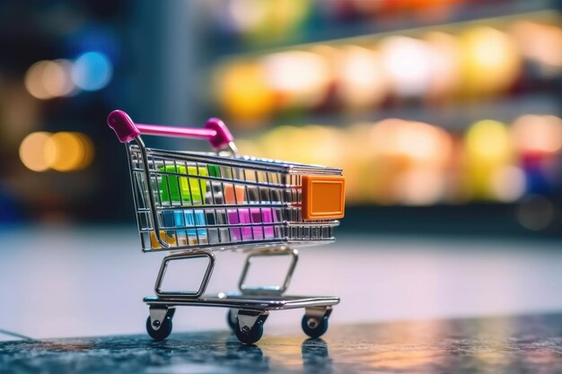 Shopping trolley in a supermarket with a shopping bag inside Generative AI