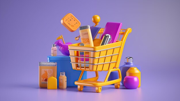 Shopping trolley with same gifts 3D render style AI Generated