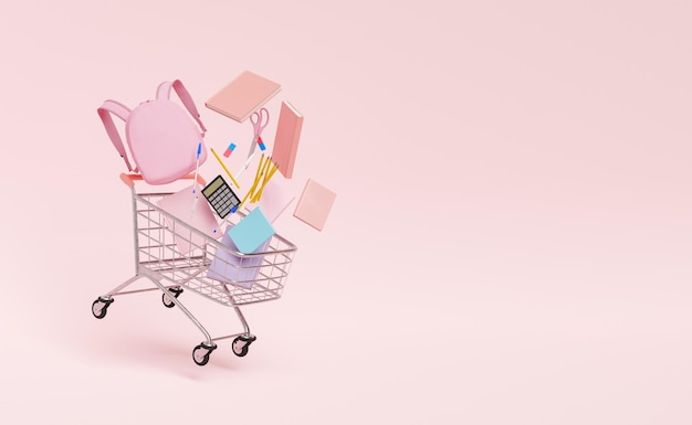shopping trolley with school supplies