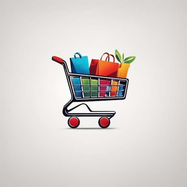 Shopping trolley with white background