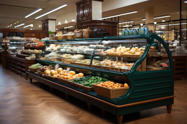 Shopping vegetables and fruits at supermarket grocery store