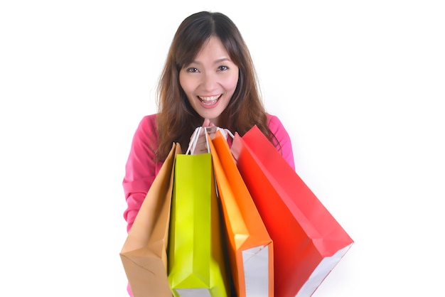 Shopping young asian women holding shopping bags.