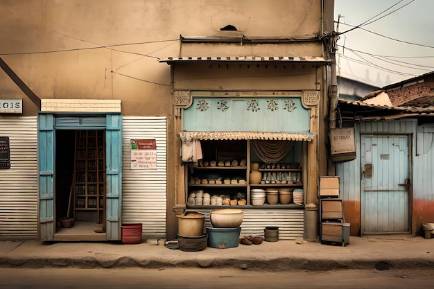 shops and storefronts in a poor street of Bengladesh