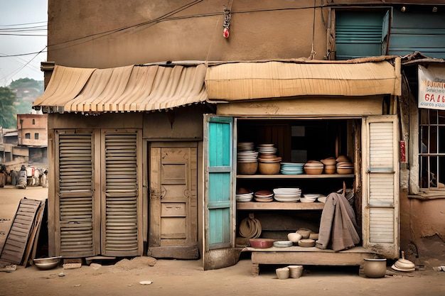 shops and storefronts in a poor street of Bengladesh