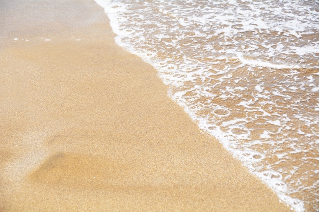 Shore of the beach, where the wave breaks and the foam of the sea is seen on the sand.